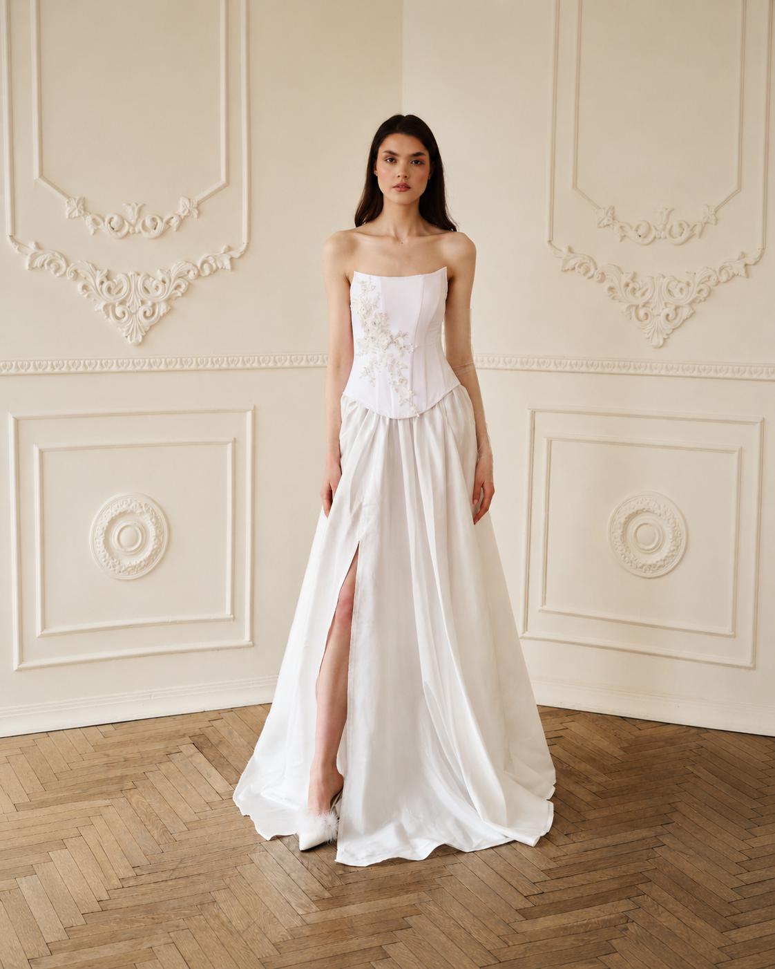 white beaded corset dress TONiA BEADED CORSET DRESS IN MILK