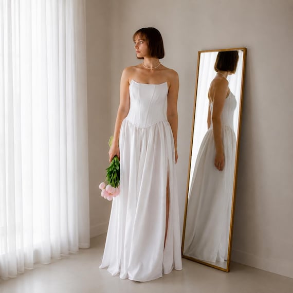 white corset bridal shower dress Modest Wedding – Dress, Elegant Simple Wedding Dress With Slit Girls Whimsical Orange Halloween SU24 Best Sellers Completing the look Color:Black Shoes