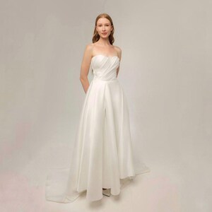Modest Bridal Gown – Simple Satin A-Line Wedding Dress with Structured Bodice