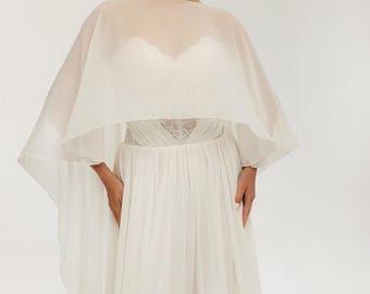 Tulle Bridal Cape – Sheer Wedding Cover Up, Lightweight Overlay for Bride