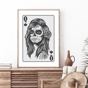 Queen of Spades Card Print: Trendy Black & White Wall Art (Digital Download)