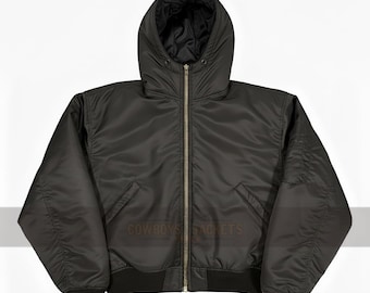 New Winter Unisex Trendy Streetwear Oversize Black Hooded Bomber Jacket