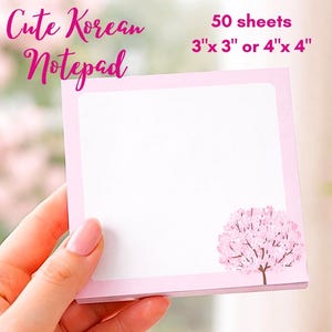 Cherry Blossom Korean Hangul Sticky Notes, Cute Sakura Memo Pad, Kawaii Korean Stationery, K-Drama Fan Gift, Pink Desk Accessory Desk Notes