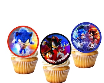 Adornos para cupcakes de SONIC, adornos comestibles para cupcakes de Sonic