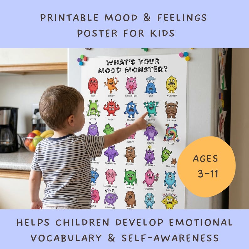 Feelings Chart Poster | Social Emotional Education Toddlers & Kids ...