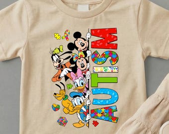 Autism Awareness Family Matching Shirts,Mouse and Friends Autism Shirts,Neurodiversity Family Trip Shirts,Magical Kingdom Awareness Apparel