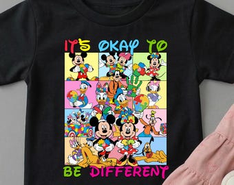 It's Okay To Be Different Shirts,Mouse and Friends Autism Awareness Tees,Colorful Comic Panel Autism Shirts,Neurodiversity Kids Graphic Tees