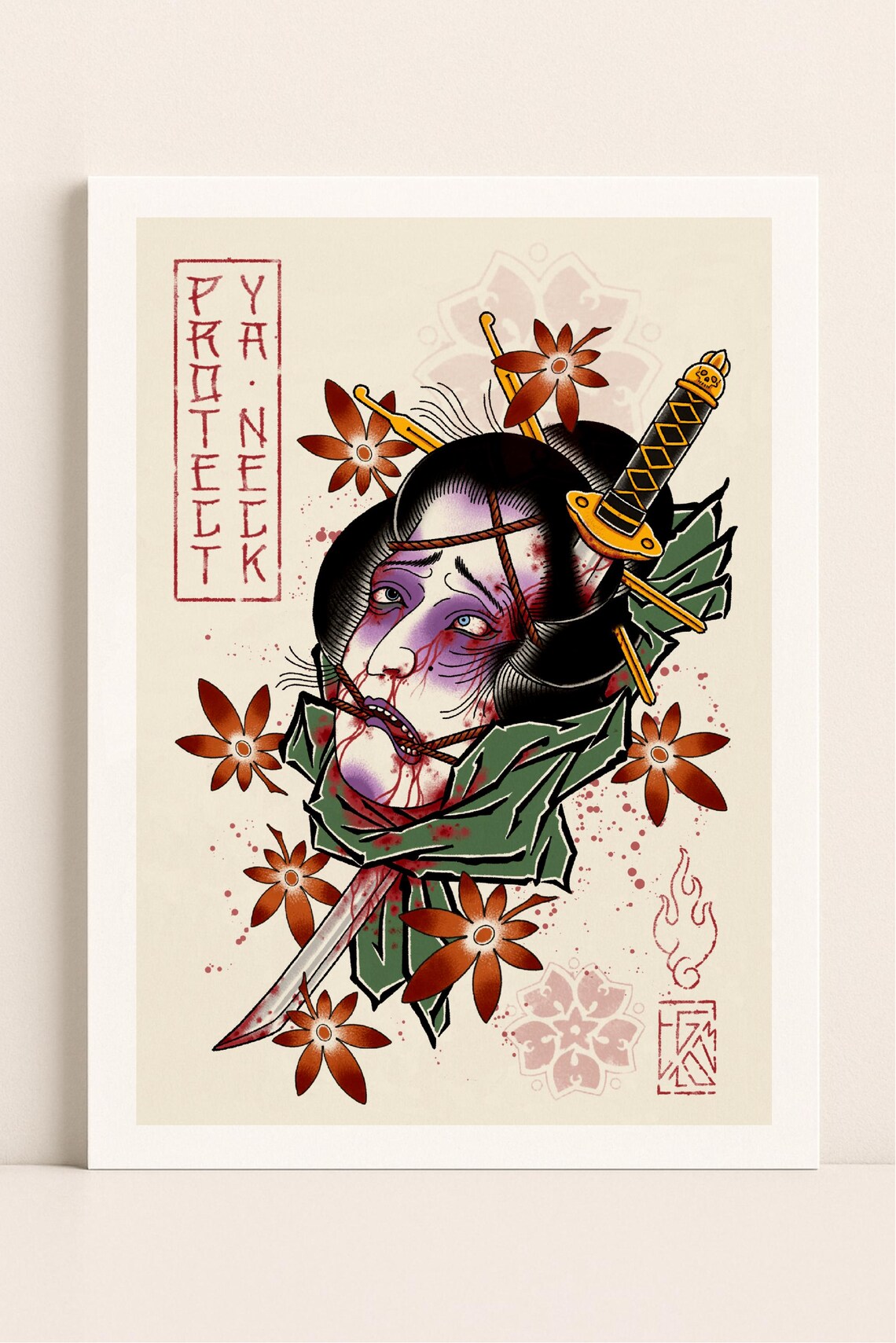 Japanese Style Tattoo Art Print – Geisha/ Namakubi - Multiple Sizes ...
