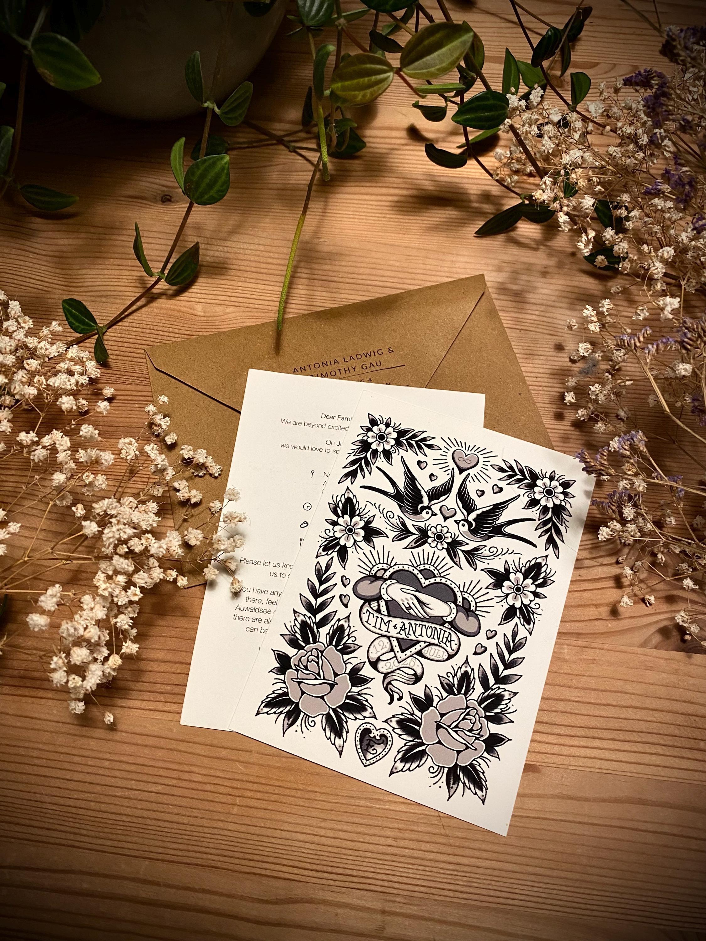 Tattoo wedding invitations - Etsy México, image size:2250x3000