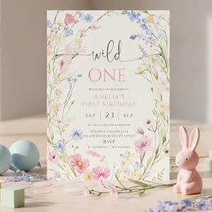 Wildflower 1st Birthday Invitation Template, Editable Wild One Birthday Girl Digital Invitation, Floral First Birthday Party, Canva E04 image 4