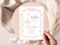 One Silly Goose First Birthday Invitation, Elegant Floral Bow Theme Editable Template, Pink Gingham Goose Party Invite Girl 1st Birthday P11 product logo