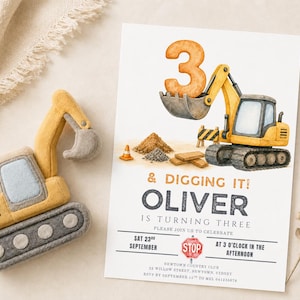 Construction Birthday Invitation, Construction Invitation, Dump Truck Party Invite, 3rd Birthday Invite Printable Template, Editable Canva