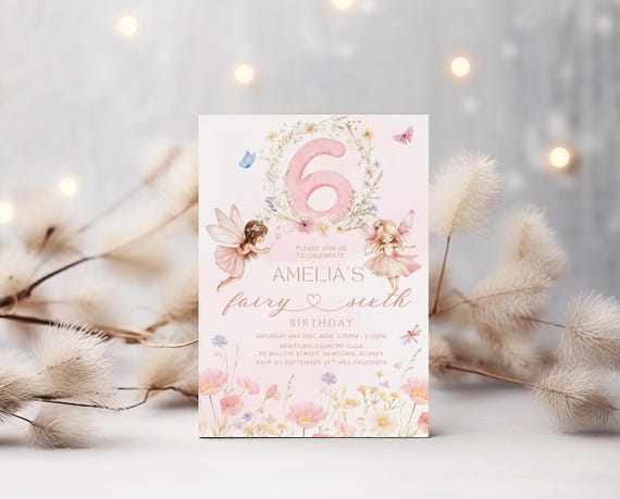 Fairy Birthday Invitation Girl, Fairy 6th Birthday Invite, Enchanted Garden Fairy Theme, Whimsical Birthday Girl Six, Digital Download  E02
