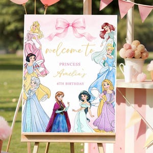Princess Birthday Welcome Sign, Editable Canva Template, Digital Download