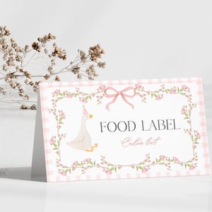 One Silly Goose First Birthday Invitation, Elegant Floral Bow Theme Editable Template, Pink Gingham Goose Party Invite Girl 1st Birthday P11