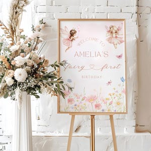 Fairy First Birthday Welcome Sign, Fairy 1st Girl Birthday Sign, Garden Fairy Theme, Whimsical first Birthday Girl, Digital Download  E02