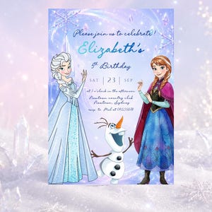 Editable Frozen Birthday Invitation, Anna Elsa Canva Template, Snowflake Winter Party Invite, Ice Princess Birthday Invite, Digital Download