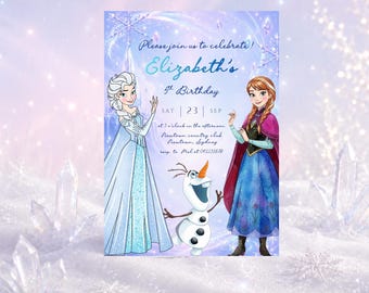 Editable Frozen Birthday Invitation, Anna Elsa Canva Template, Snowflake Winter Party Invite, Ice Princess Birthday Invite, Digital Download