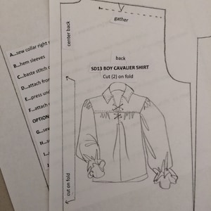 SD13/60cm Cavalier Shirt INTERMEDIATE paper PATTERN for BJD Dollfie boys