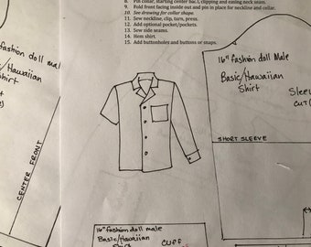 Male Tonner/ 16" fashion Doll INTERMEDIATE Papier MUSTER Basic / Hawaiihemd