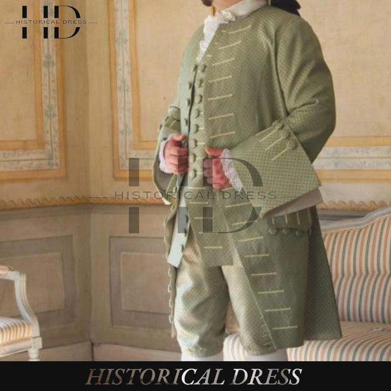 Colonial Military Frock Coat: Green Cotton 18th Century Style Coat and ...