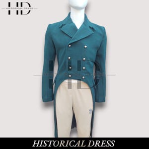 Men&#39;s Green Wool Regency Tailcoat: 18th Century Reenactment Costume