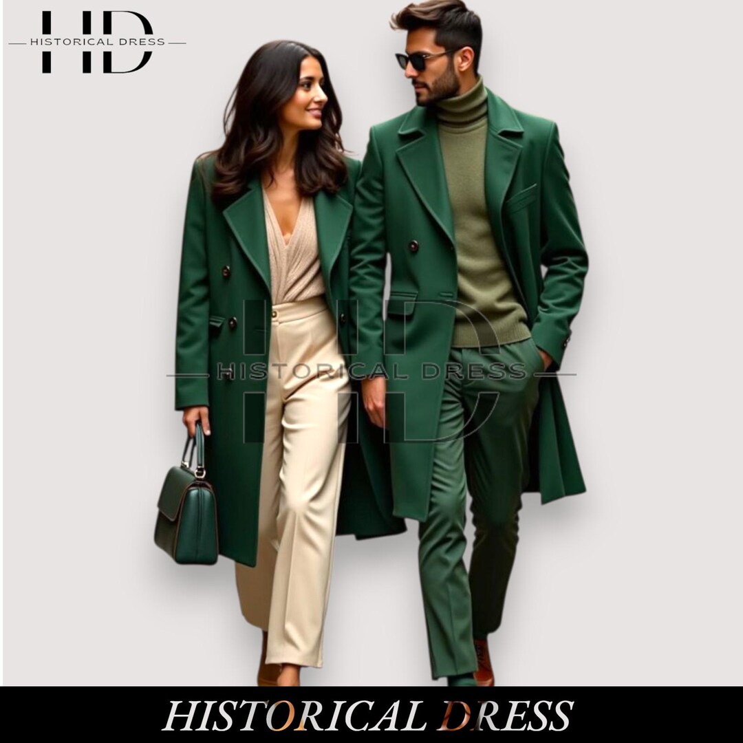 Matching Green Wool Couple Coats - Elegant Winter Trench Set - Etsy Canada