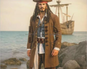 Men's Pirate Costume Set: Captain Coat, vest and pant - Halloween Cosplay