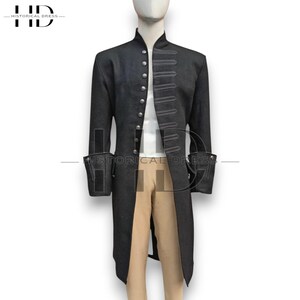 Colonial Military Frock Coat: Black Wool 18th Century Style