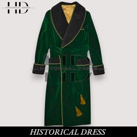 Forest Green Velvet Quilted Dressing Gown: Black & Gold Silk Robe - Etsy  Israel