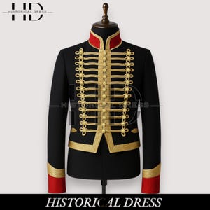 Chaqueta de húsar de lana hecha a mano: Blazer militar con trenza dorada