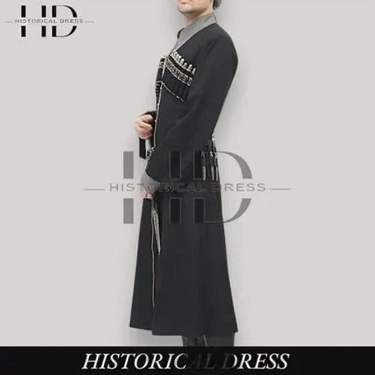 Black Georgian Chokha Coat for Men | Traditional Wool Ethnic