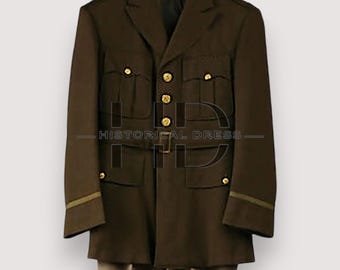 WWII 1941 US Officer Uniform | Brown Wool Military Jacket WW2 Army Coat