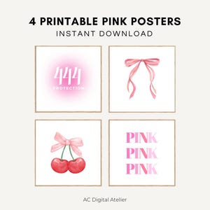 Set of 4 Pink Girly Posters | Soft Pink Aesthetic Wall Art Prints | Feminine Vibes Home Decor | Chic Room Aesthetic Gallery Set