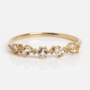 14K Gold Vermeil Floating Gems Stacking Ring | White Topaz Floating Band | Minimalist Dainty Stackable Ring | Fine Jewelry Gift for Her