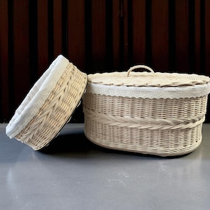 Large & Small Rattan Bread Basket Set with Lining, Handmade Wicker Bread Storage Baskets with Lid, Farmhouse Kitchen Decor, Kitchen Storage