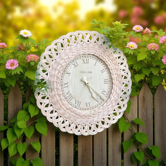 Reloj de pared grande de ratán, estilo rústico rústico y bohemio