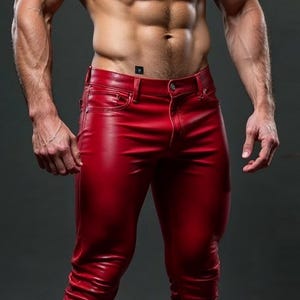 Genuine Sheep Leather Red Pants - Made to Order - Men&#39;s