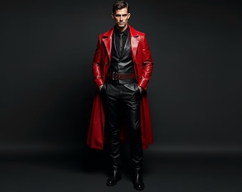 Genuine Red Leather Trench Coat: Gothic Steampunk Duster