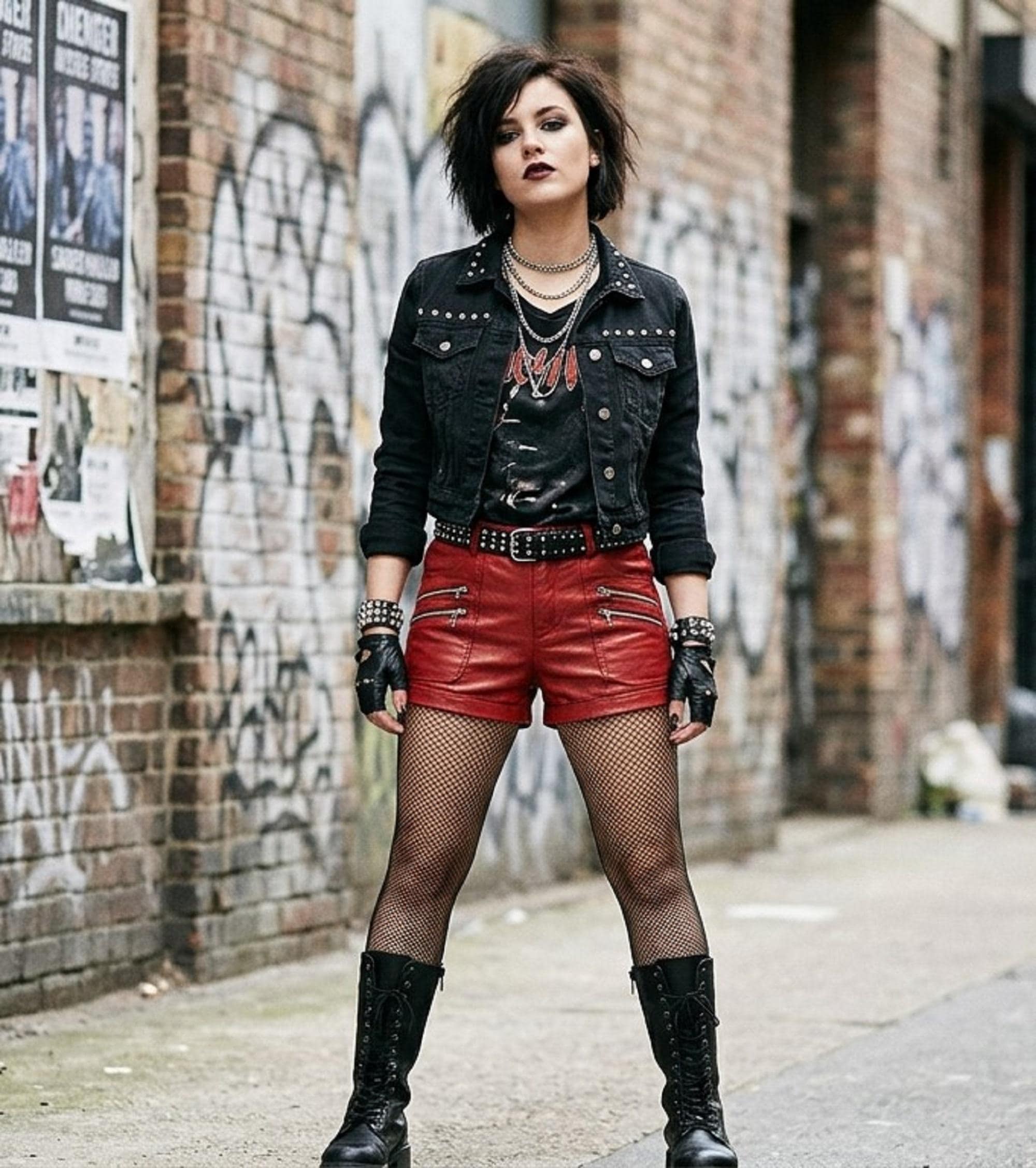 Women's Red Leather Biker Shorts - Gothic Punk Leather Hot Pants - High Waist Rock Festival Shorts - Emo Grunge Fashion