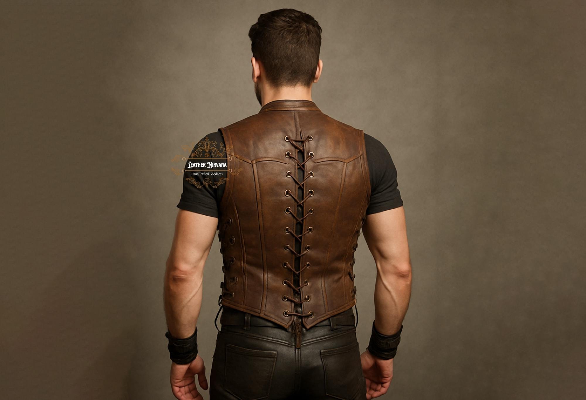 Handmade Brown Cow Leather Vest - Slim Fit Laced Design - Etsy