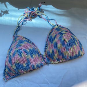 Handmade Crochet Bikini Top – Boho Summer Swimwear – Adjustable Cotton Halter – Festival Bralette – Beachwear Top