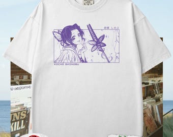 Chemise anime rétro Shinobu Kocho, couleurs confortables, T-shirt personnage anime tueur de démons, T-shirt Kimetsu No Yaiba, cadeau pour les amateurs de dessins animés, Hashira