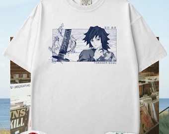 Chemise Giyu Tomioka Demon Slayer, couleurs confortables, T-shirt personnage d'anime rétro, T-shirt unisexe Kimetsu No Yaiba, Cadeau pour les amateurs d'anime, Hashira