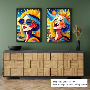 Funky surrealistische digitale muurkunst – Kleurrijke afdrukbare kunst die vreugde en positieve energie brengt – direct downloaden
