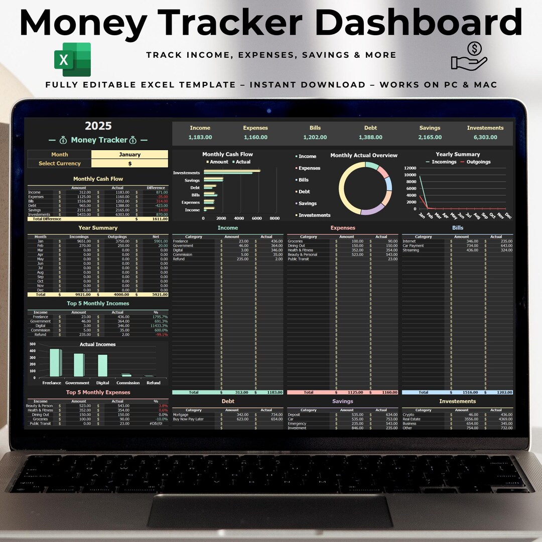 Automated Excel Budget Tracker Personal Finance Spreadsheet Yearly ...