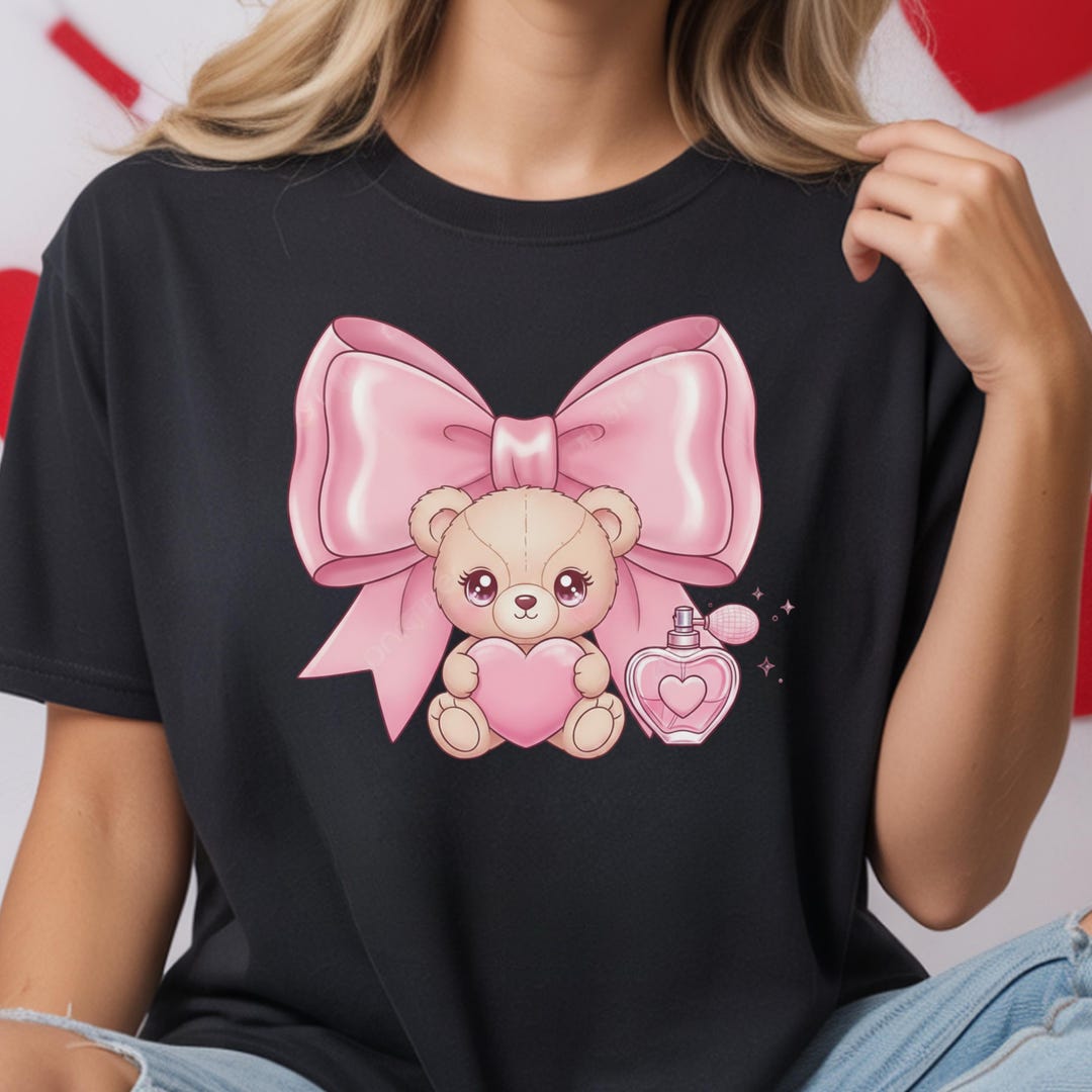 Teddy Bear Valentine Pink Bow Heart Shirt, Matching Couples Valentines ...