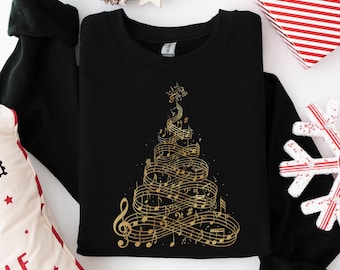 Christmas Tree Music Sweatshirt, Music Lover Xmas Hoodie, Musician Mother Sweater