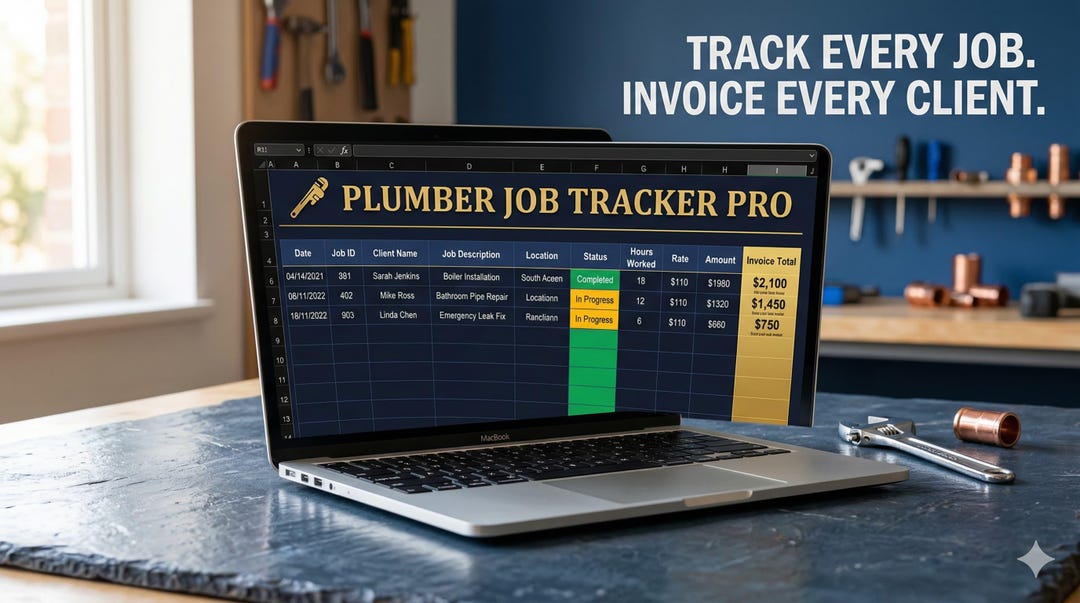 Plumber Job Tracker | Excel & Google Sheets Template | Invoice + Income ...