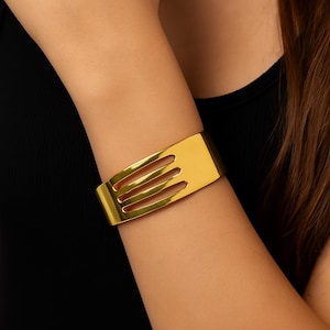 Handmade Brass Cuff Bracelet: Adjustable Boho Tribal Jewelry
